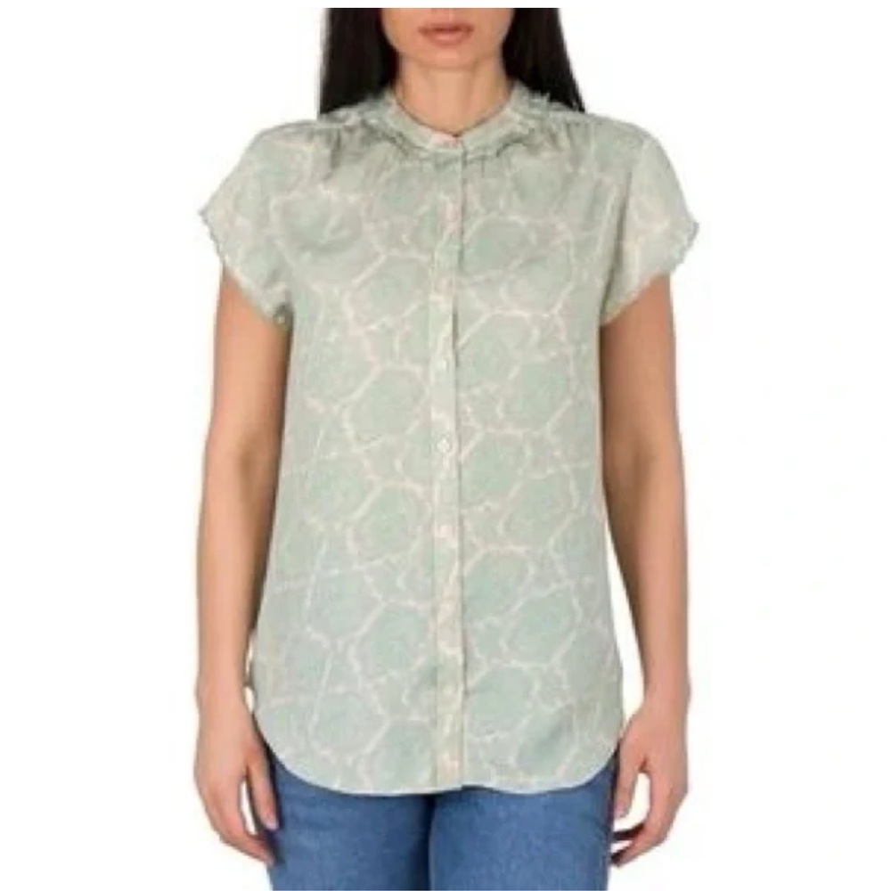 JOIE Short Sleeve Scallop Edge Top in Paisley Stamp Pink Green Blouse Size XXL
